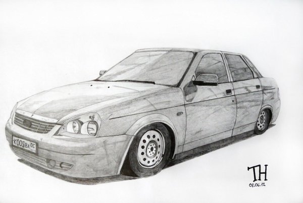 Нарисованная Лада Приора спереди