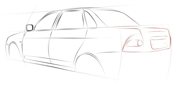 Лада Приора карандашом сбоку