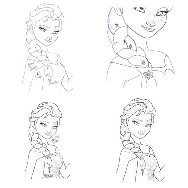 Рисунок Эльзы пошагово
