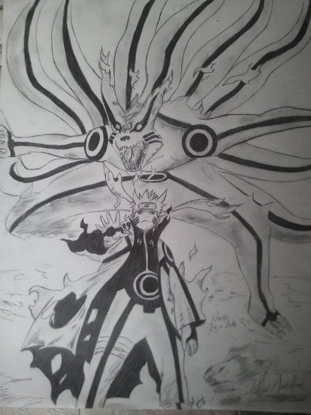 Наруто в режиме Курамы карандашом