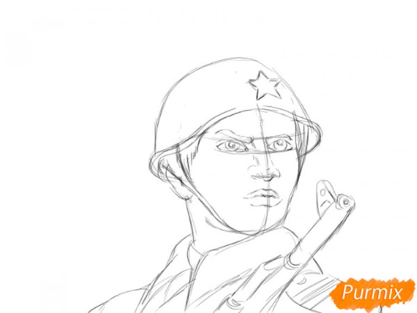 Поэтапное рисование солдата 9 мая