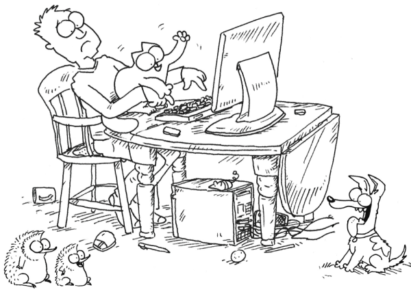 Человек за компьютером зарисовка