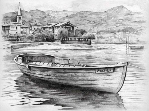 Лодка рисунок карандашом