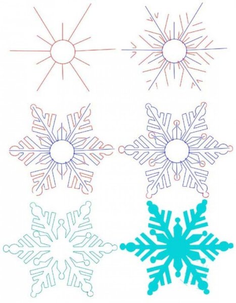 Нарисовать снежинку карандашом