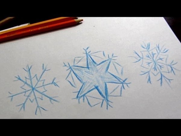 Снежинки карандашом
