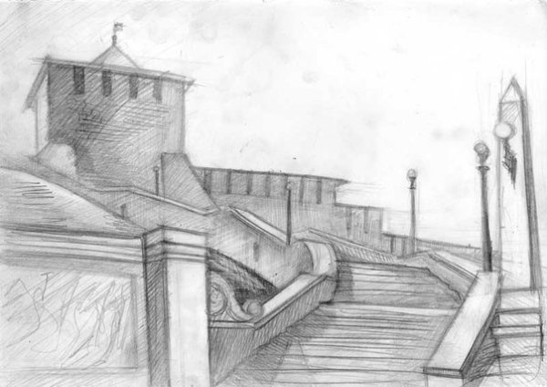 Чкаловская лестница Нижегородского Кремля рисунок