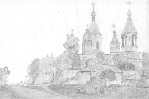 Зарисовки церкви карандашом