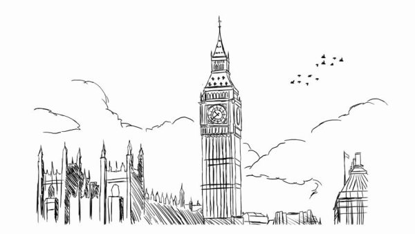 Улица Лондон вектор чб