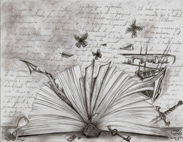 Карандашный рисунок книги