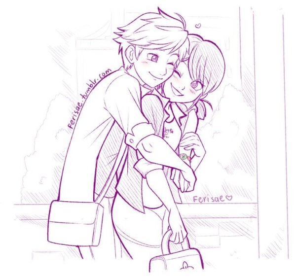 Раскраски Маринетт и Адриан