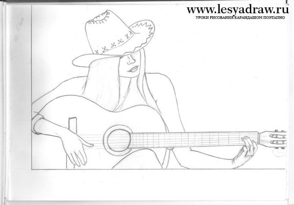 Девушка с гитарой карандашом
