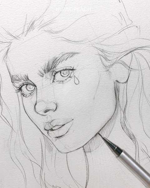 Наброски лица человека карандашом