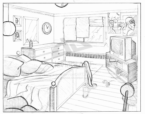 Рисунок комнаты с мебелью