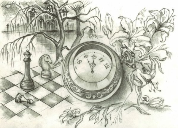 Зарисовки карандашом часы
