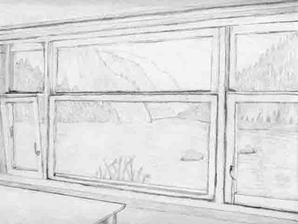 Подоконник рисунок карандашом