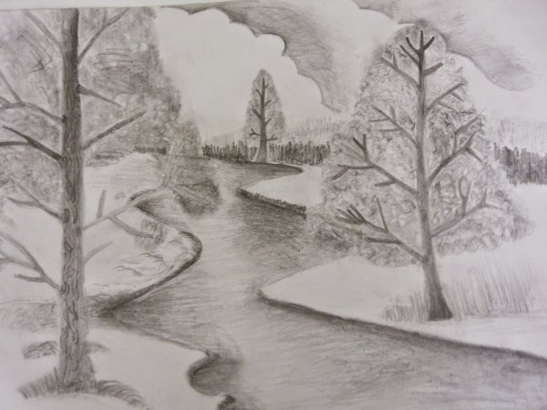 Пейзаж природы в графике