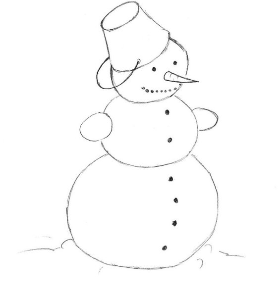 Новогодний Снеговик карандашом