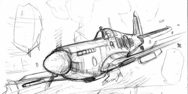Набросок самолета карандашом