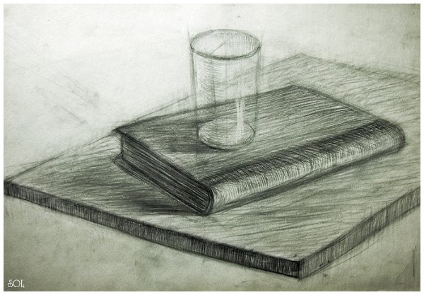 Натюрморт с книгами карандашом