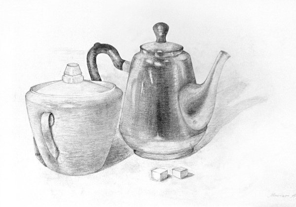 Металлический чайник карандашом