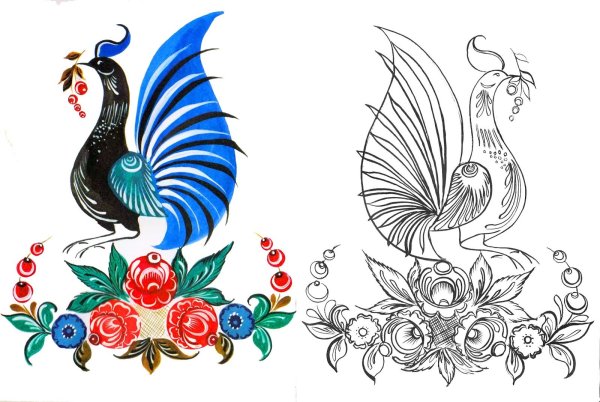 Городецкая роспись фазан