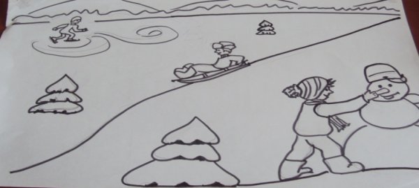 Зимние забавы рисунок карандашом легкий