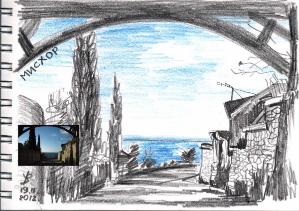 Крымский пейзаж рисунок карандашом