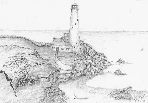 Морской пейзаж карандашом