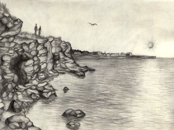 Морской пейзаж в графике