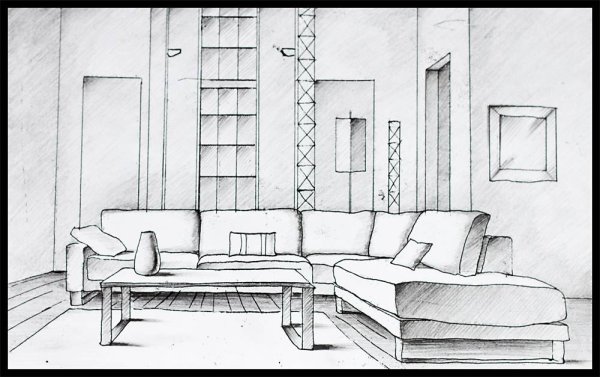 Интерьер рисунок карандашом