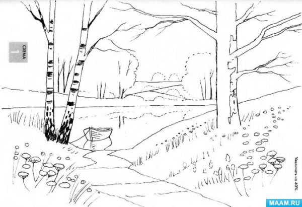 Весенний пейзаж карандашом
