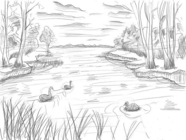 Осеннийпейзаж карандаш