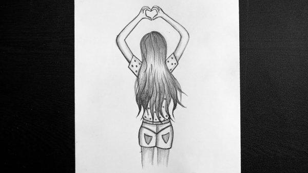 Девушка с пучком рисунок