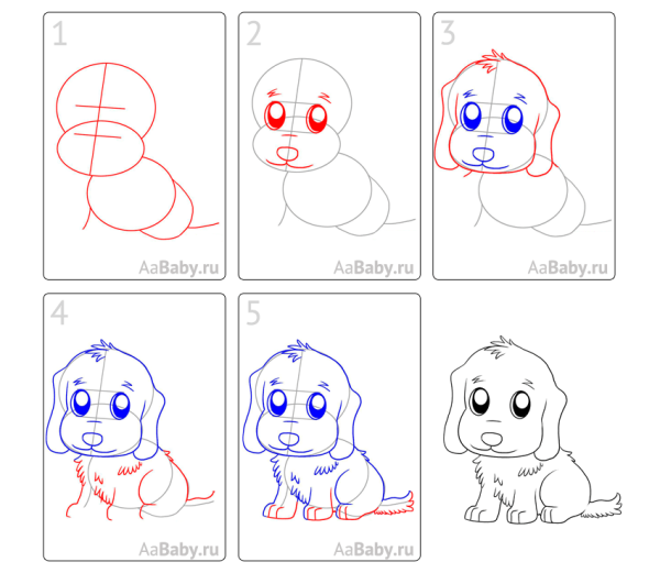 Поэтапное рисование щенка