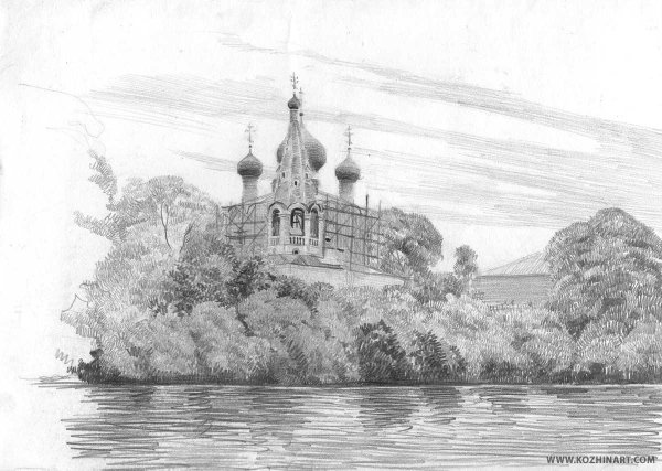 Рисунки церквей и храмов карандашом