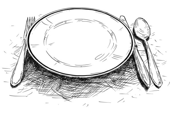Скетч тарелки с вилкой и ножом
