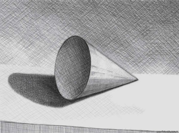 Рисунок конуса карандашом с тенью