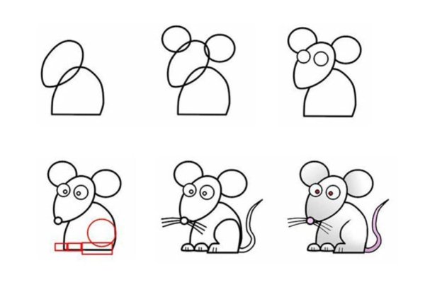 Схема рисования мышки для детей
