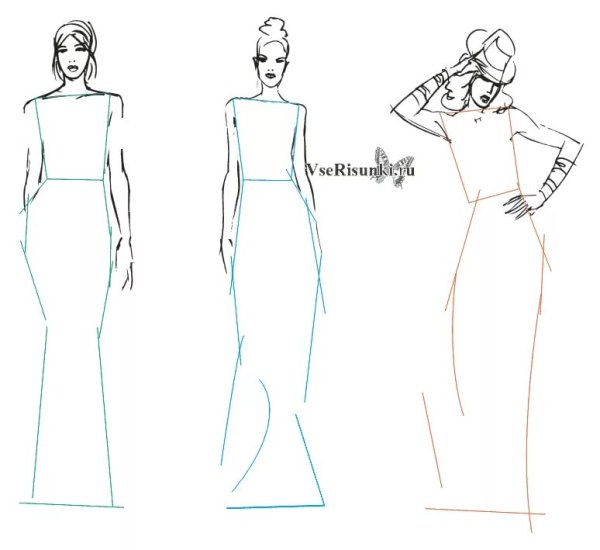 Поэтапный рисунок платья