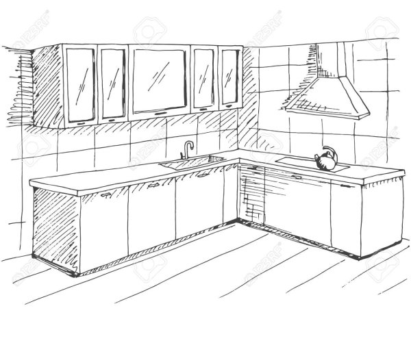 Нарисовать кухню карандашом