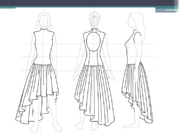 Нарисованное платье карандашом а-силуэта