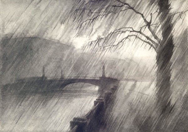 Дождливый пейзаж карандашом