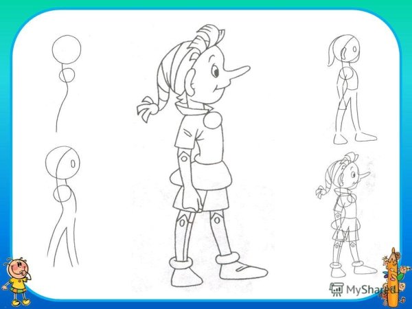 Буратино поэтапное рисование