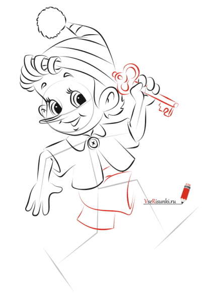 Буратино рисунок карандашом