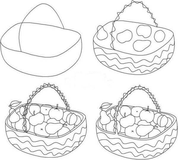 Корзина с фруктами карандашом