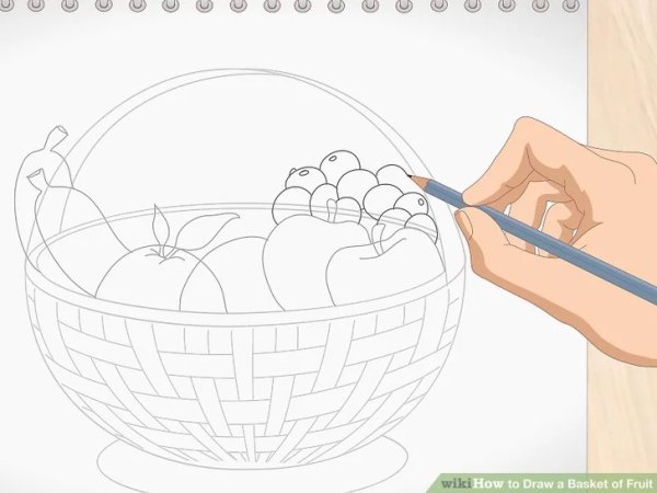 Корзина с фруктами карандашом