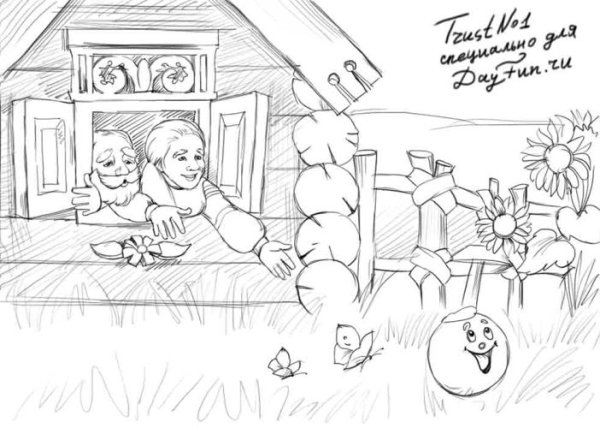 Колобок рисунок карандашом