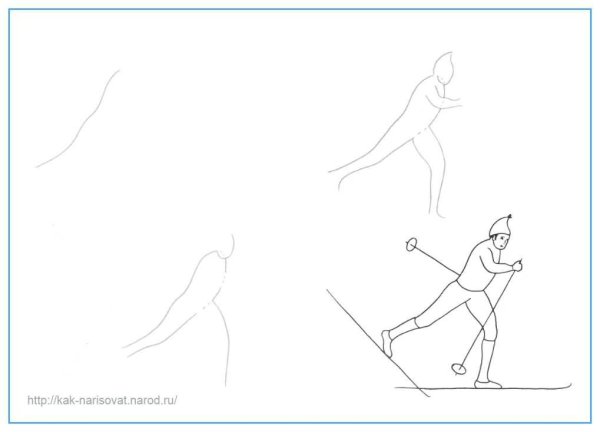 Лыжник рисунок карандашом