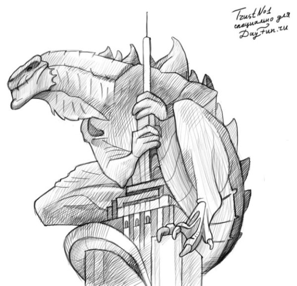 Годзилла арт карандашом