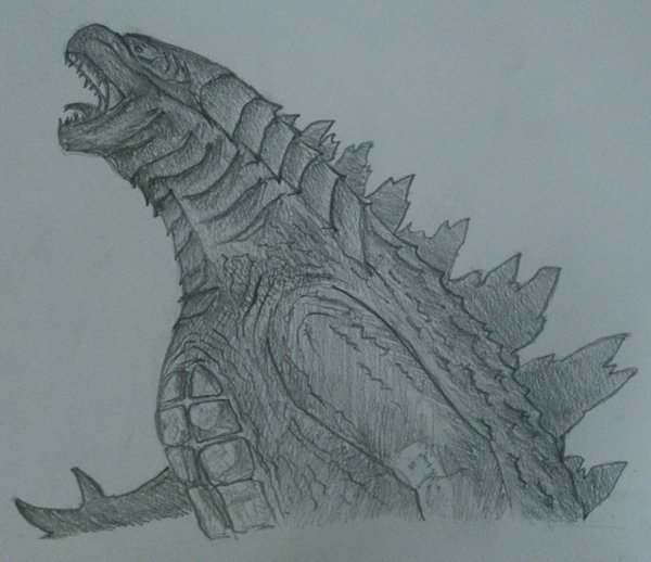 Лицо Годзилла карандашом